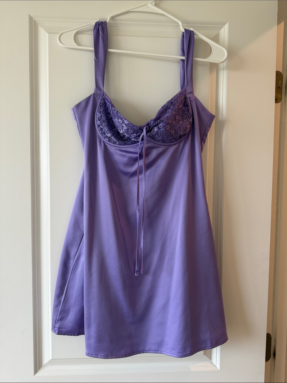 Forever 21 Lavender Lace-Trim Chemise with Tie Detail